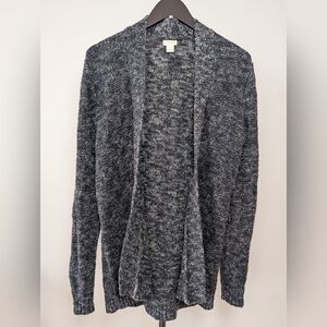 J Crew Women's Size S Cardigan Sweater Open Black White Marled Long Sleeve Knit